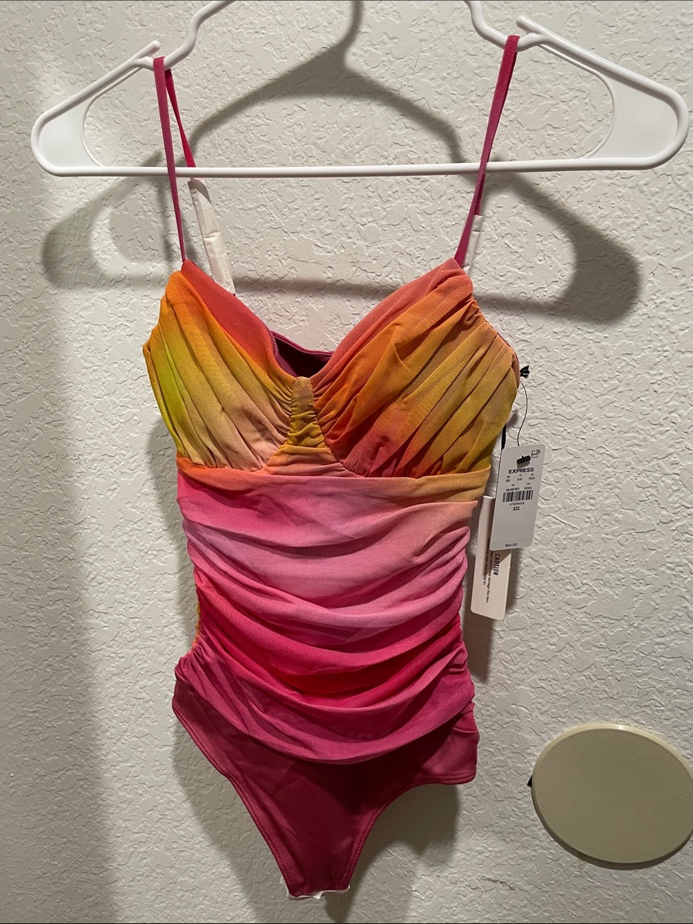 Express Gradient Pink-Orange Ruched Bodysuit
